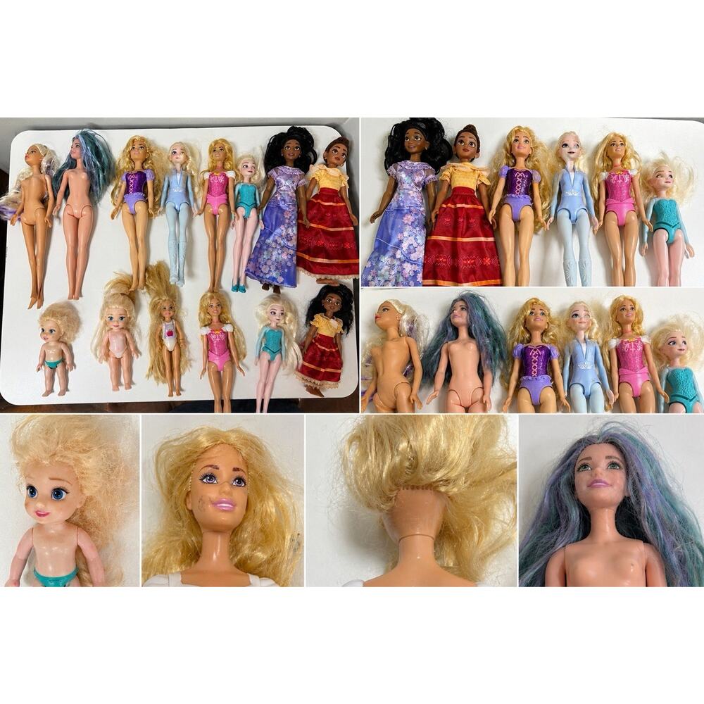Disney Princess & Barbie Mixed Doll Lot Rapunzel Elsa Moana Kids Toys